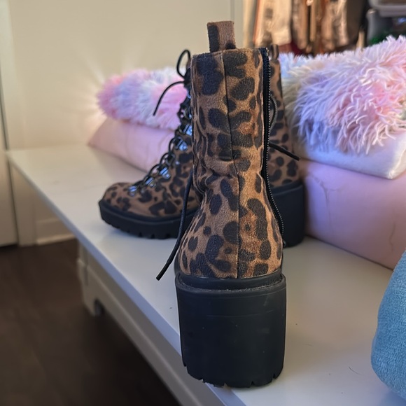 Cute and comfy leopard thick (small) heel combat boot. Only worn twice! - Picture 2 of 3